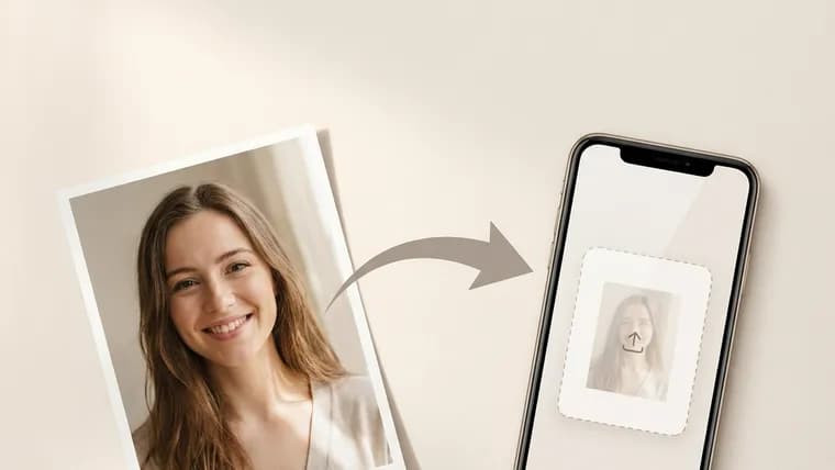 A printed photo turning into a portrait on a phone screen