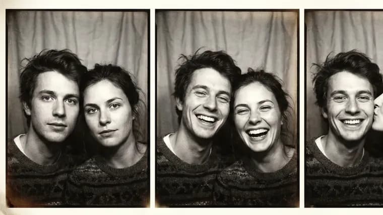 Black-and-white photo booth strip with four frames